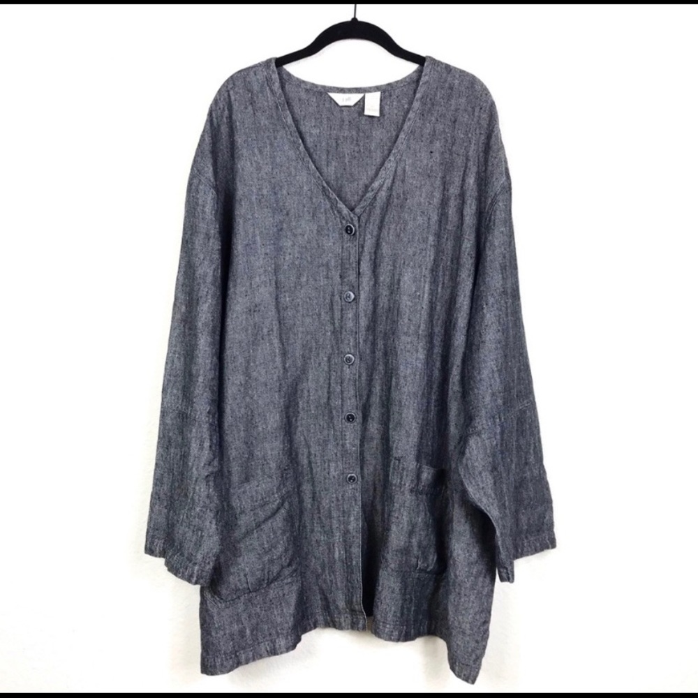 J.Jill Long Sleeve Button-Front Linen Tunic Top 4X